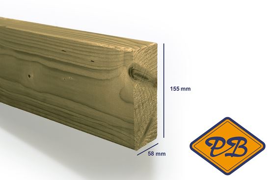 Afbeelding van vuren klasse C. balkhout geschaafd ronde hoek verduurzaamd 58x155mm