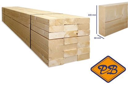 Afbeeldingen van vurenhouten balken klasse C. geschaafd ronde hoek 68x220mm (per pak van 15 stuks)