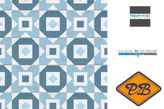 Afbeelding van HDM aqua step SPC click 'N screw wandpaneel decor digitale print retro tile blue 4,5mm XL