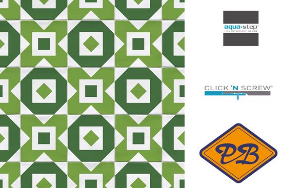 Afbeelding van HDM aqua step SPC click 'N screw wandpaneel decor digitale print retro tile green 4,5mm XL