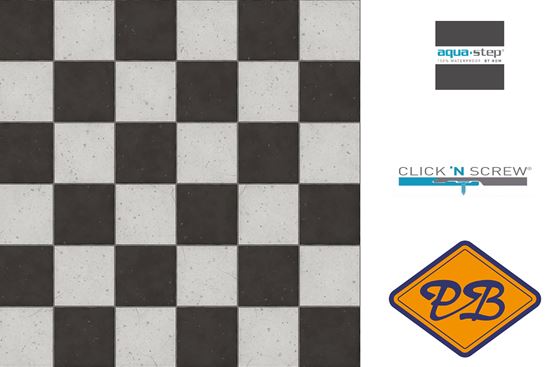 Afbeelding van HDM aqua step SPC click 'N screw wandpaneel decor digitale print old black and white castle tiles 4,5mm XL