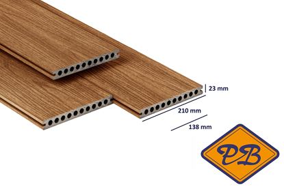 Afbeeldingen van PuraShield™ composiet vlonderplank XXL semi massief 1-zijdig houtnerf / 1-zijdig glad profiel teak 23x210mm