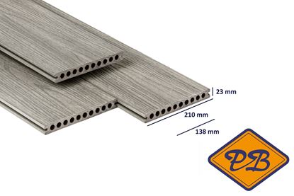 Afbeeldingen van PuraShield™ composiet vlonderplank XXL semi massief 1-zijdig houtnerf / 1-zijdig glad profiel light grey 23x210mm