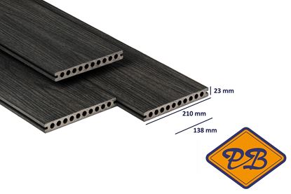 Afbeeldingen van PuraShield™ composiet vlonderplank XXL semi massief 1-zijdig houtnerf / 1-zijdig glad profiel ebony black 23x210mm