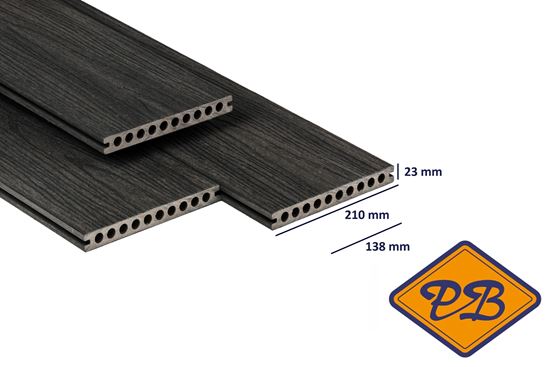 Afbeelding van PuraShield™ composiet vlonderplank XXL semi massief 1-zijdig houtnerf / 1-zijdig glad profiel ebony black 23x210mm