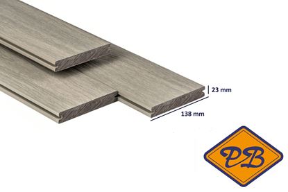 Afbeeldingen van PuraShield™ composiet vlonderplank massief 1-zijdig houtnerf / 1-zijdig glad profiel light grey 23x138mm