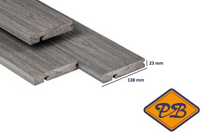 Afbeeldingen van PuraShield™ composiet eindplank massief 1-zijdig houtnerf / 1-zijdig glad profiel dark grey 23x138mm